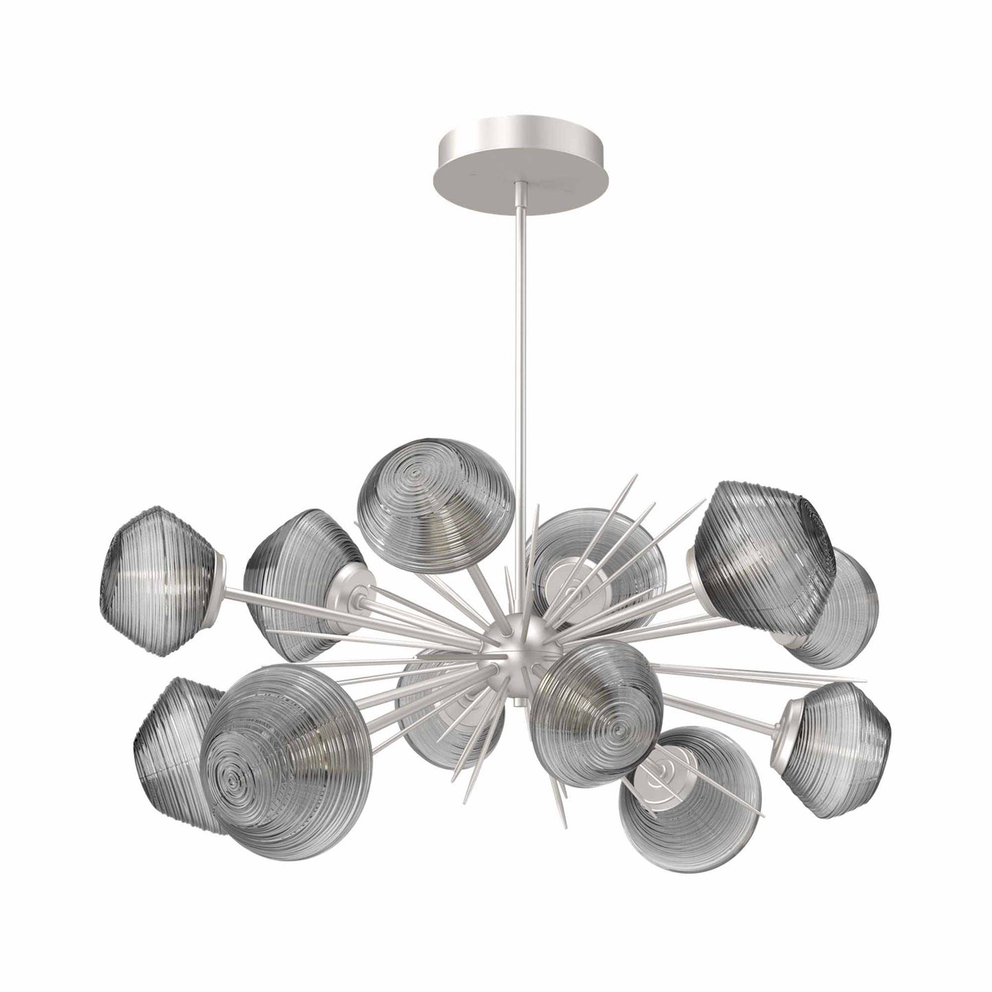 Mesa Oval Starburst LED Chandelier in Beige Silver/Smoke Blown Glass.