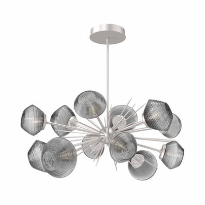 Mesa Oval Starburst LED Chandelier in Beige Silver/Smoke Blown Glass.