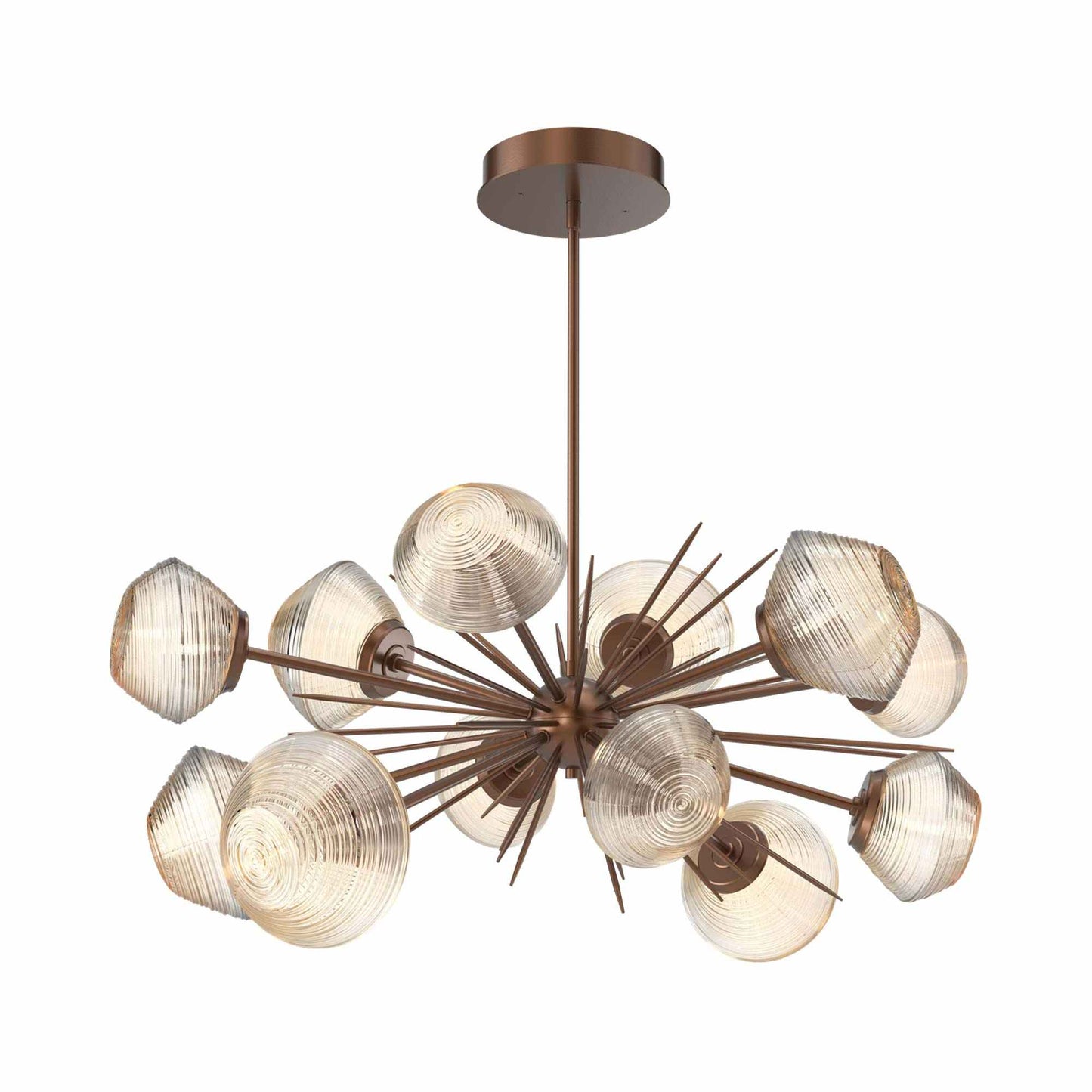 Mesa Oval Starburst LED Chandelier in Burnished Bronze/Amber Blown Glass.