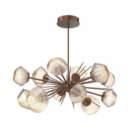 Mesa Oval Starburst LED Chandelier in Burnished Bronze/Amber Blown Glass.