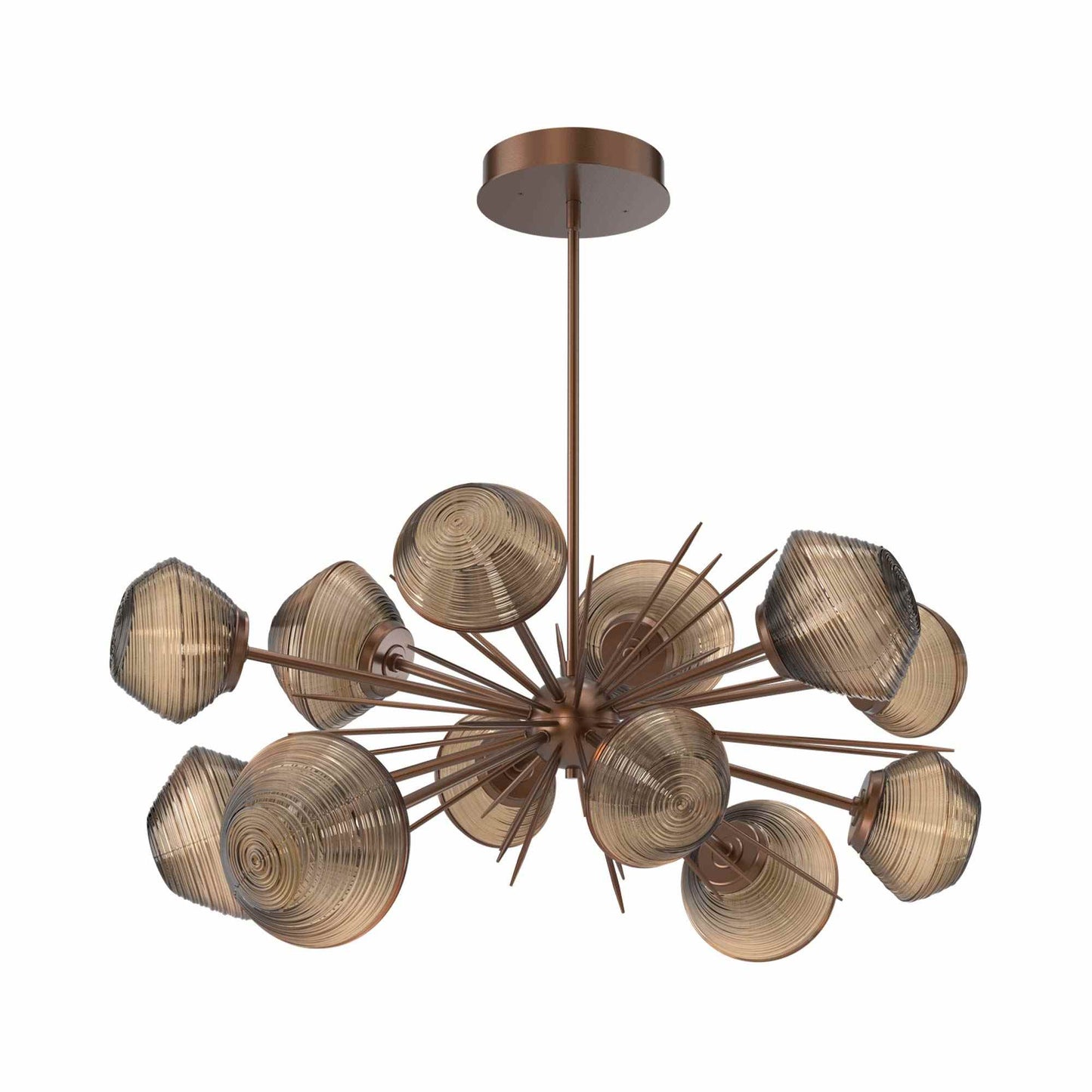 Mesa Oval Starburst LED Chandelier in Burnished Bronze/Bronze Blown Glass.