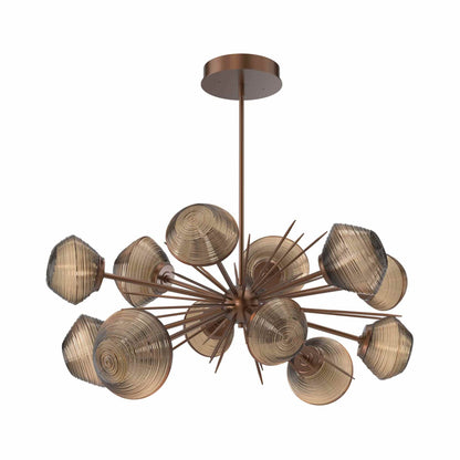 Mesa Oval Starburst LED Chandelier in Burnished Bronze/Bronze Blown Glass.