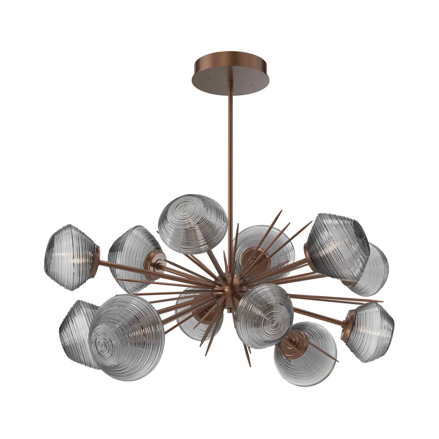 Mesa Oval Starburst LED Chandelier in Burnished Bronze/Smoke Blown Glass.
