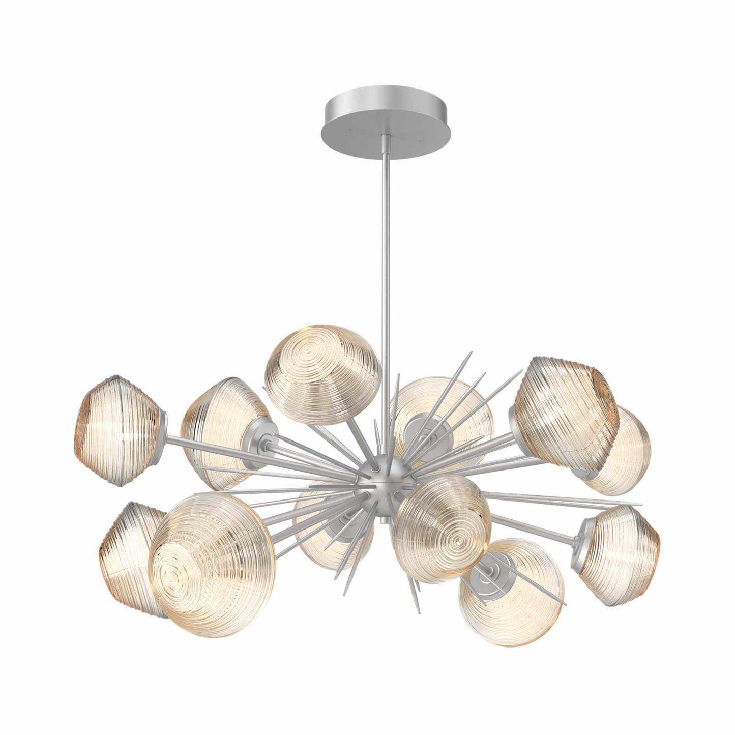 Mesa Oval Starburst LED Chandelier in Classic Silver/Amber Blown Glass.