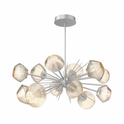 Mesa Oval Starburst LED Chandelier in Classic Silver/Amber Blown Glass.