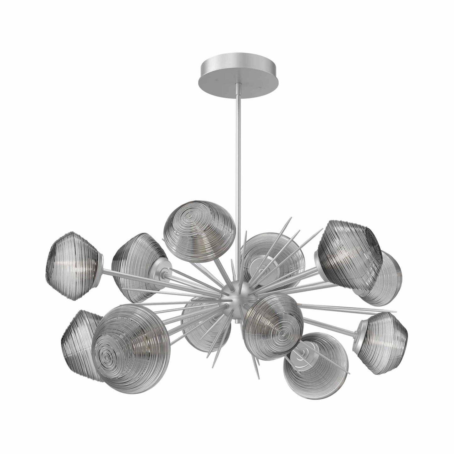 Mesa Oval Starburst LED Chandelier in Classic Silver/Smoke Blown Glass.