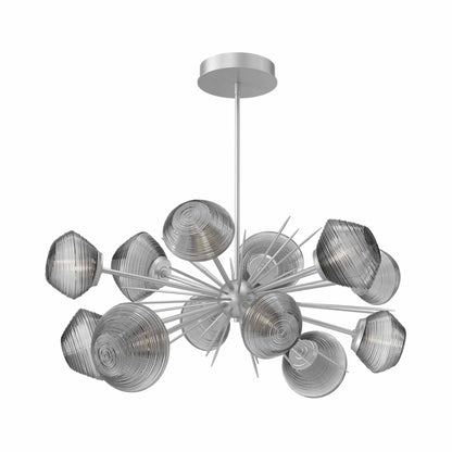 Mesa Oval Starburst LED Chandelier in Classic Silver/Smoke Blown Glass.