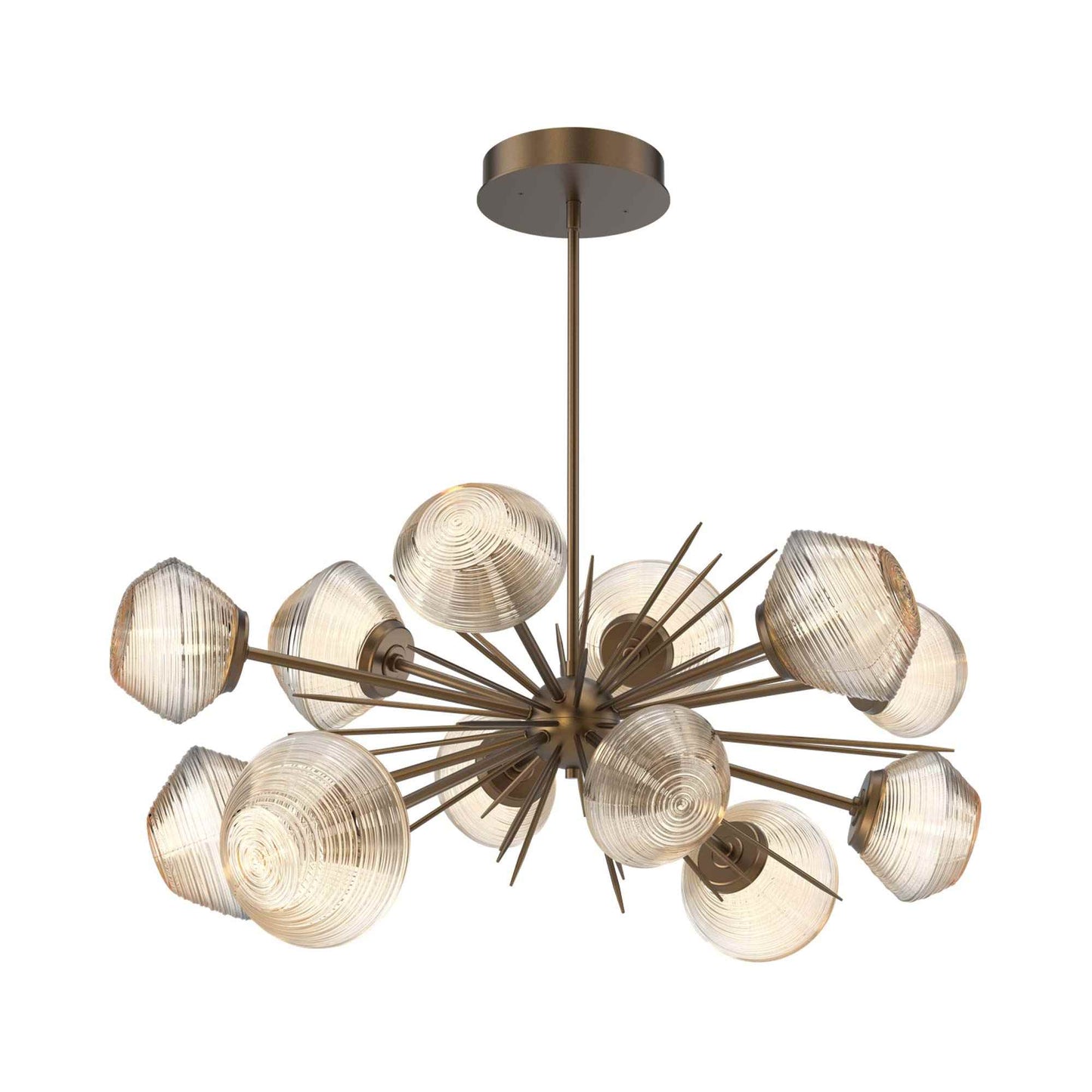 Mesa Oval Starburst LED Chandelier in Flat Bronze/Amber Blown Glass.