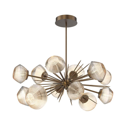 Mesa Oval Starburst LED Chandelier in Flat Bronze/Amber Blown Glass.