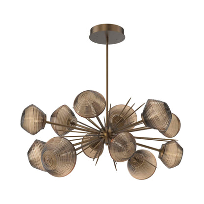 Mesa Oval Starburst LED Chandelier in Flat Bronze/Bronze Blown Glass.