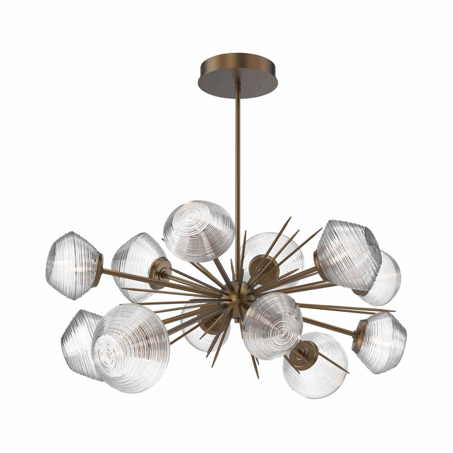 Mesa Oval Starburst LED Chandelier in Flat Bronze/Clear Blown Glass.