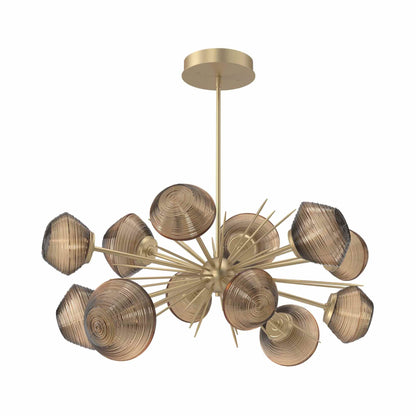 Mesa Oval Starburst LED Chandelier in Gilded Brass/Bronze Blown Glass.