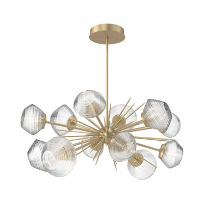 Mesa Oval Starburst LED Chandelier in Gilded Brass/Clear Blown Glass.