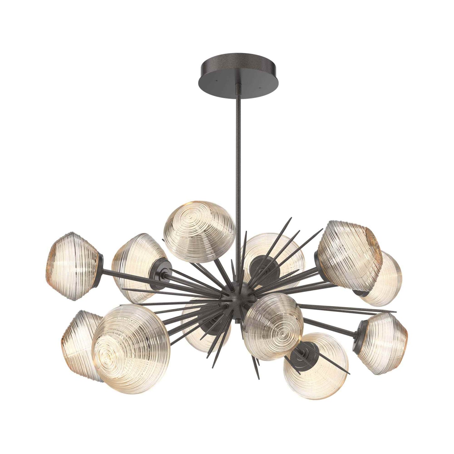 Mesa Oval Starburst LED Chandelier in Graphite/Amber Blown Glass.