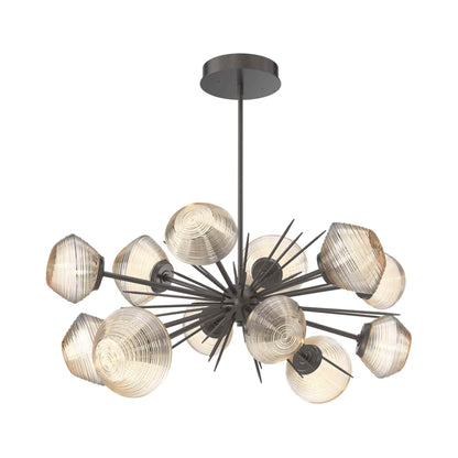 Mesa Oval Starburst LED Chandelier in Graphite/Amber Blown Glass.