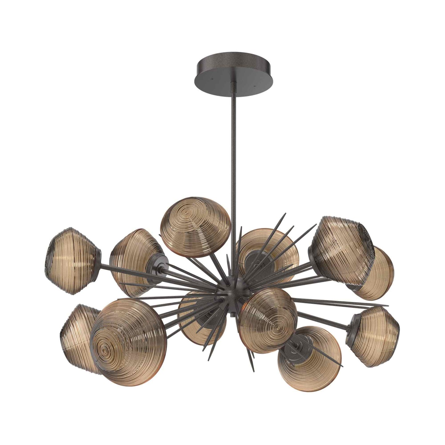 Mesa Oval Starburst LED Chandelier in Graphite/Bronze Blown Glass.