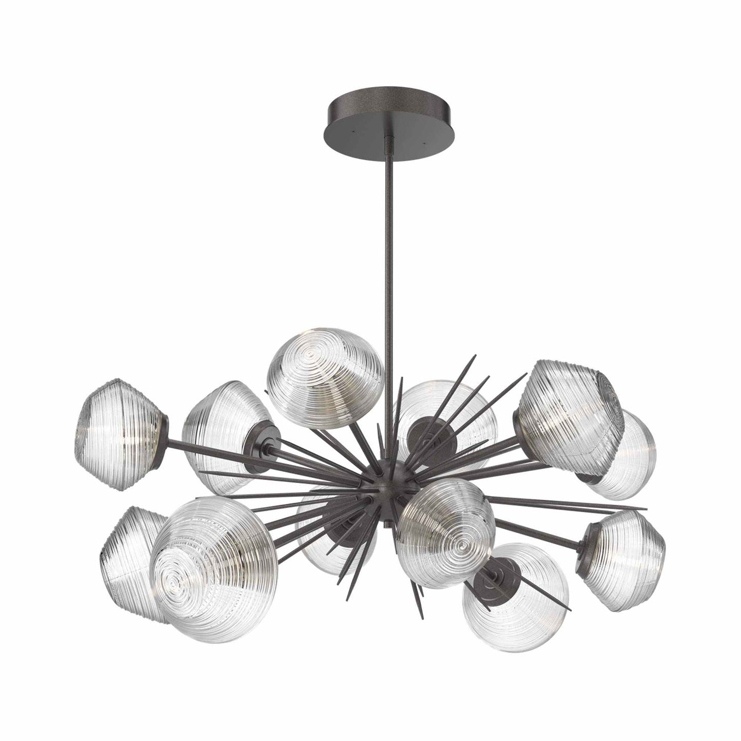 Mesa Oval Starburst LED Chandelier in Graphite/Clear Blown Glass.