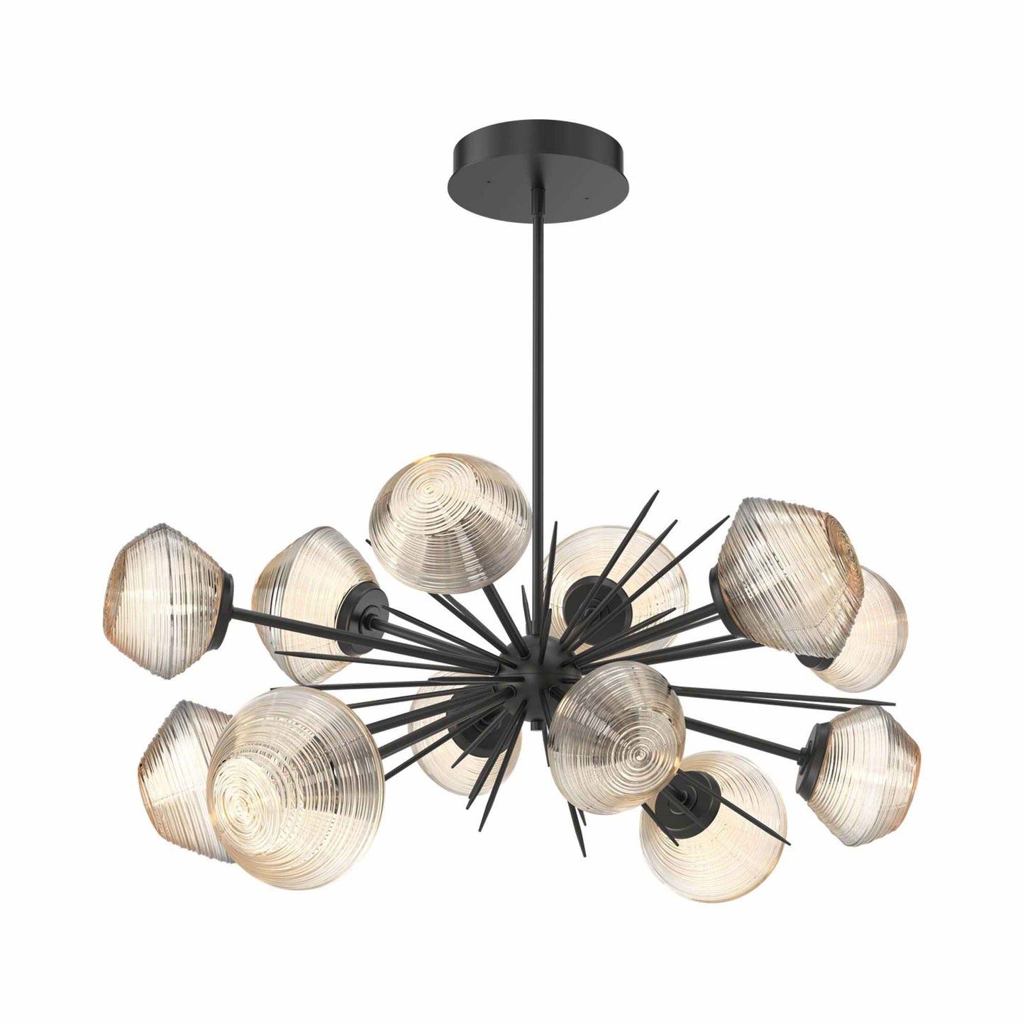 Mesa Oval Starburst LED Chandelier in Matte Black/Amber Blown Glass.