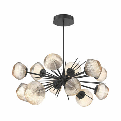 Mesa Oval Starburst LED Chandelier in Matte Black/Amber Blown Glass.
