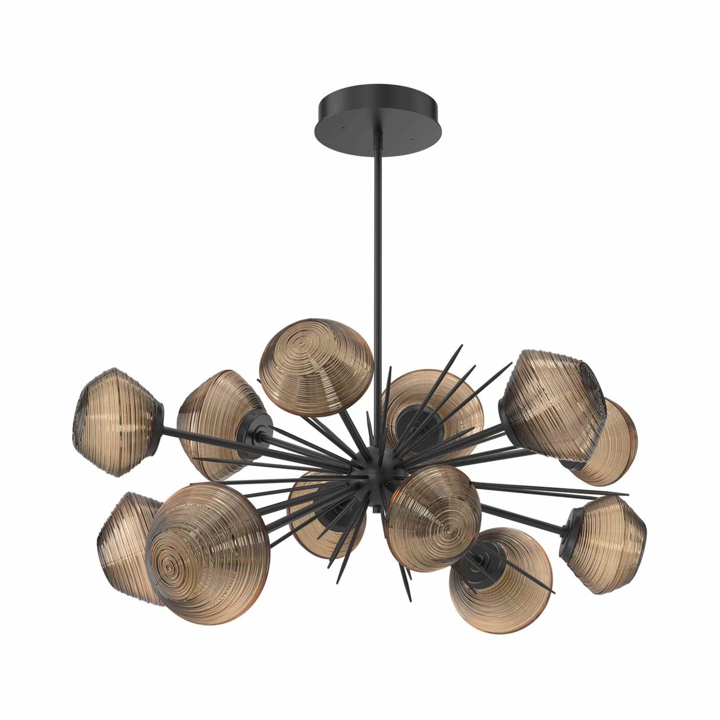 Mesa Oval Starburst LED Chandelier in Matte Black/Bronze Blown Glass.