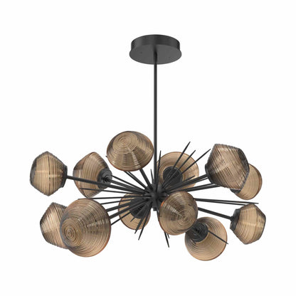 Mesa Oval Starburst LED Chandelier in Matte Black/Bronze Blown Glass.