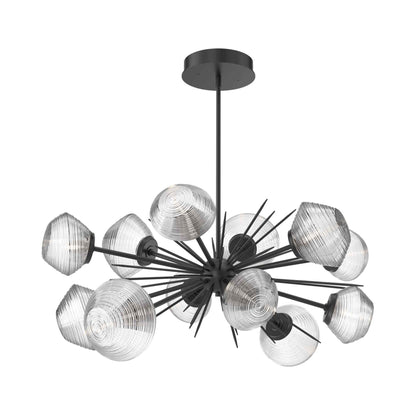 Mesa Oval Starburst LED Chandelier in Matte Black/Clear Blown Glass.