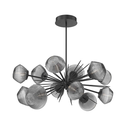 Mesa Oval Starburst LED Chandelier in Matte Black/Smoke Blown Glass.