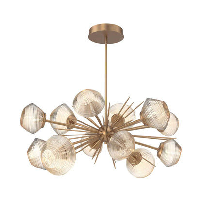 Mesa Oval Starburst LED Chandelier in Novel Brass/Amber Blown Glass.