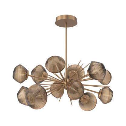 Mesa Oval Starburst LED Chandelier in Novel Brass/Bronze Blown Glass.