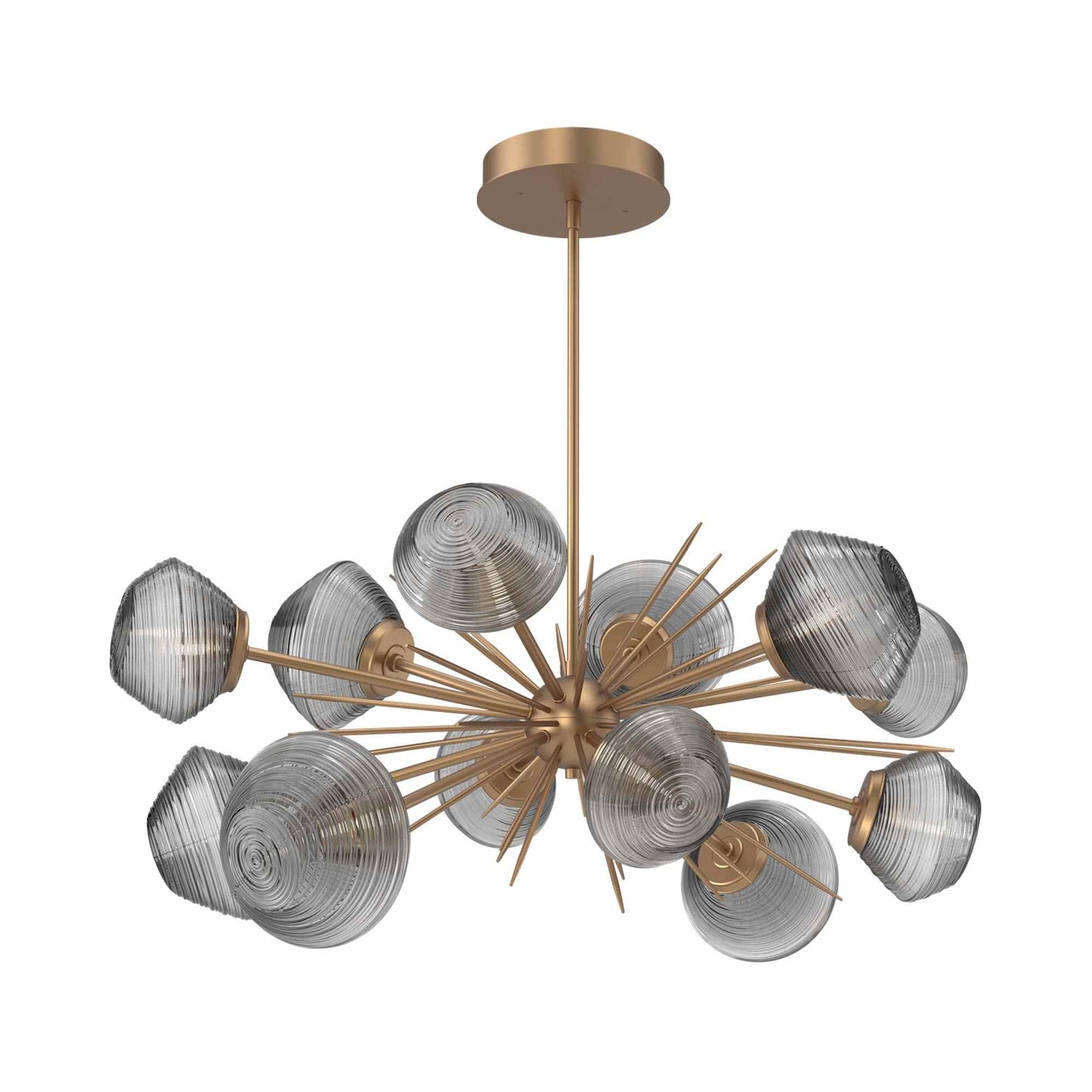 Mesa Oval Starburst LED Chandelier in Novel Brass/Smoke Blown Glass.
