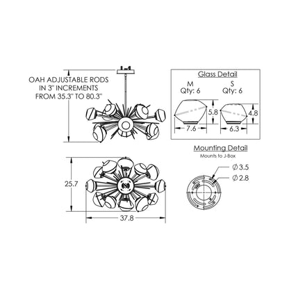 Mesa Oval Starburst LED Chandelier - line drawing.