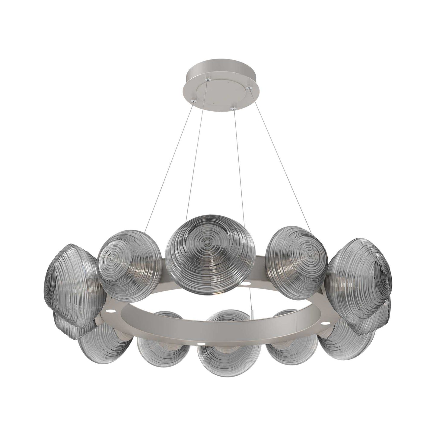 Mesa Radial Ring LED Chandelier in Beige Silver/Smoke Blown Glass (35.2-Inch).