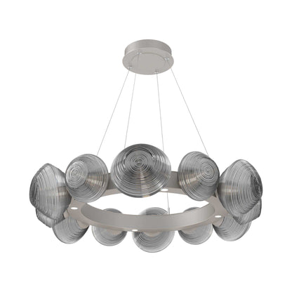 Mesa Radial Ring LED Chandelier in Beige Silver/Smoke Blown Glass (35.2-Inch).