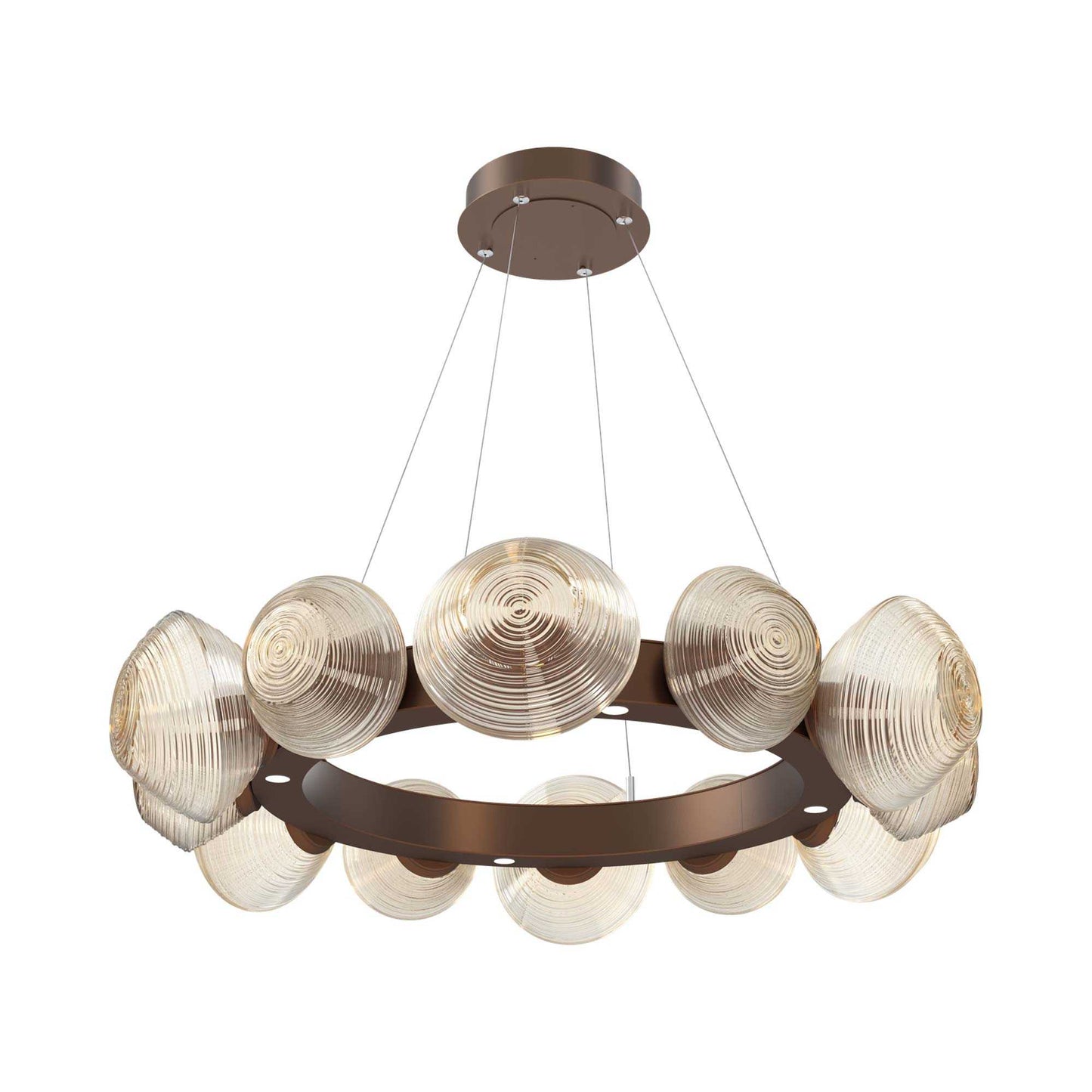 Mesa Radial Ring LED Chandelier in Burnished Bronze/Amber Blown Glass (35.2-Inch).