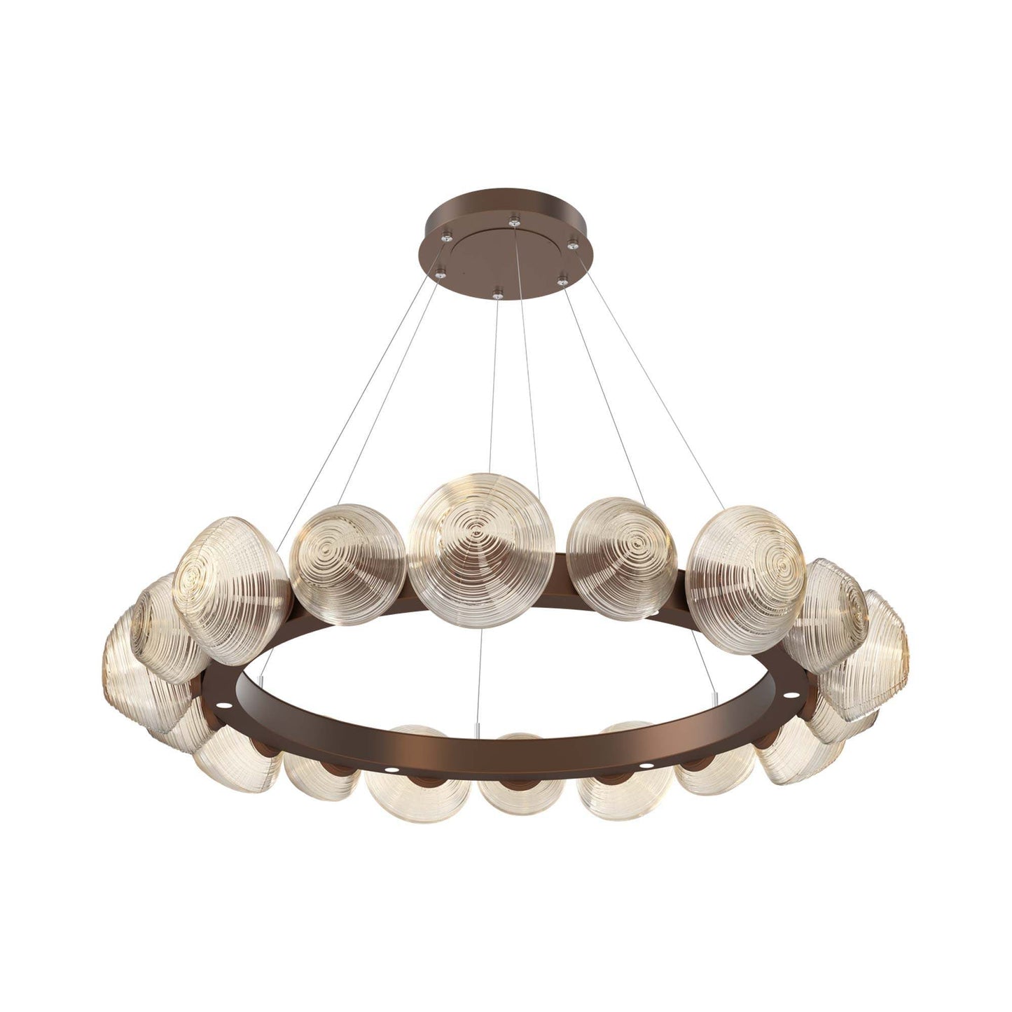 Mesa Radial Ring LED Chandelier in Burnished Bronze/Amber Blown Glass (47.5-Inch).
