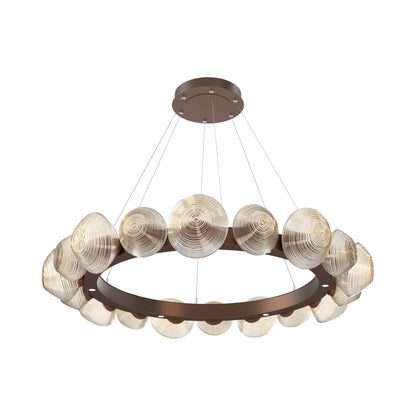 Mesa Radial Ring LED Chandelier in Burnished Bronze/Amber Blown Glass (47.5-Inch).