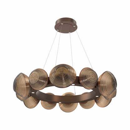 Mesa Radial Ring LED Chandelier in Burnished Bronze/Bronze Blown Glass (35.2-Inch).