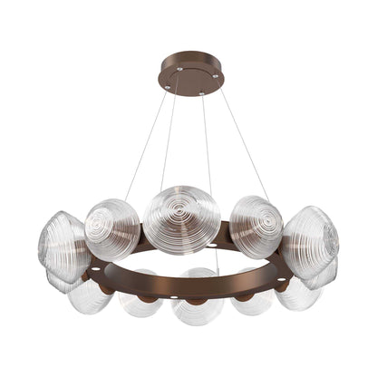Mesa Radial Ring LED Chandelier in Burnished Bronze/Clear Blown Glass (35.2-Inch).