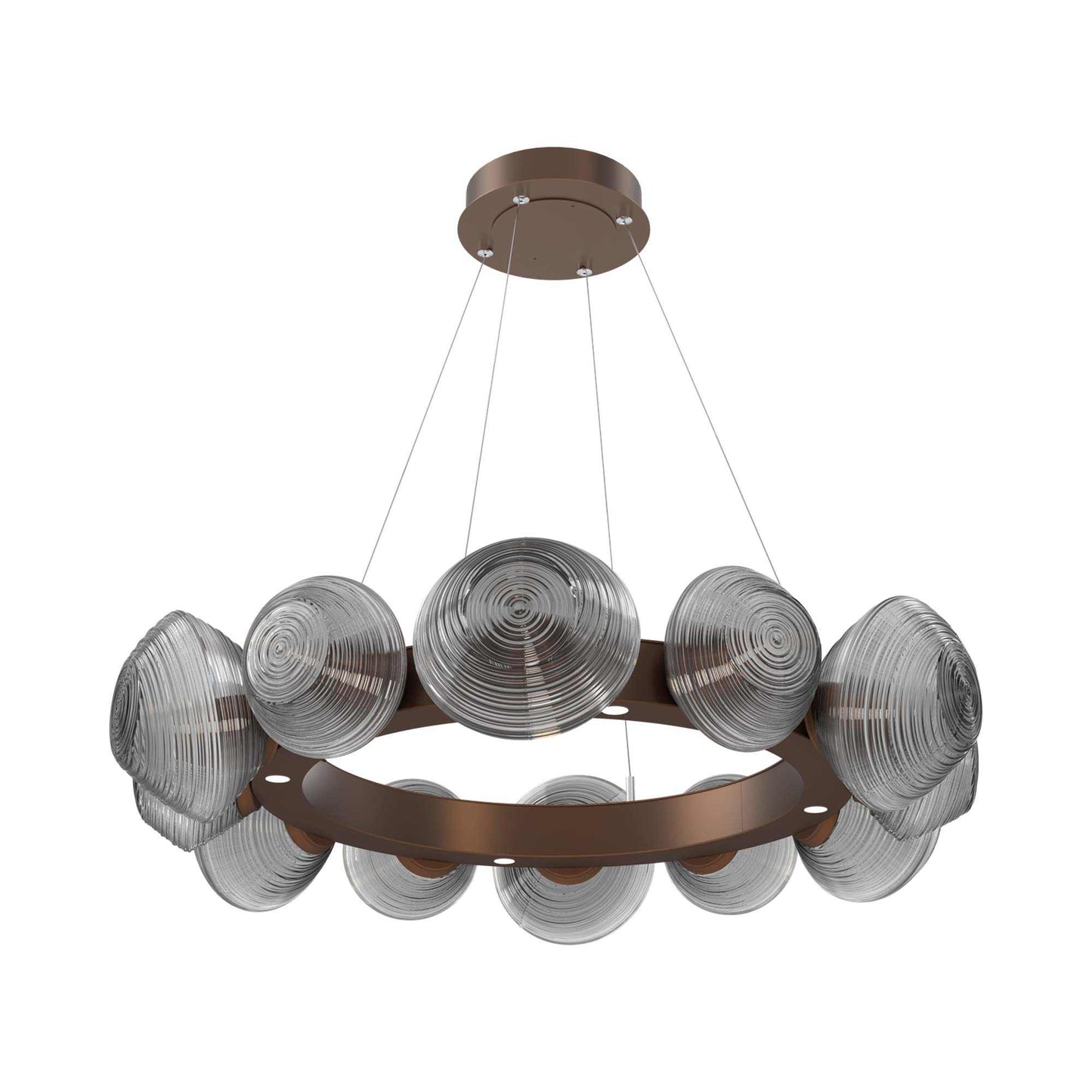 Mesa Radial Ring LED Chandelier in Burnished Bronze/Smoke Blown Glass (35.2-Inch).