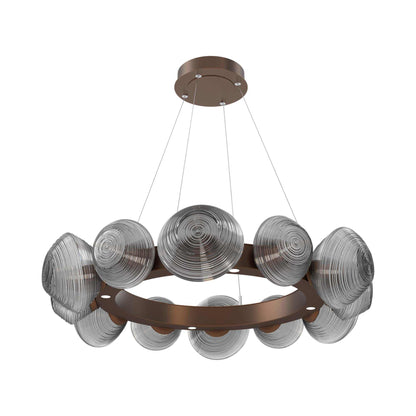 Mesa Radial Ring LED Chandelier in Burnished Bronze/Smoke Blown Glass (35.2-Inch).