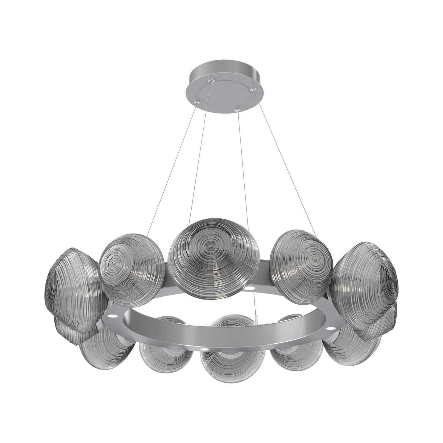 Mesa Radial Ring LED Chandelier in Classic Silver/Smoke Blown Glass (35.2-Inch).