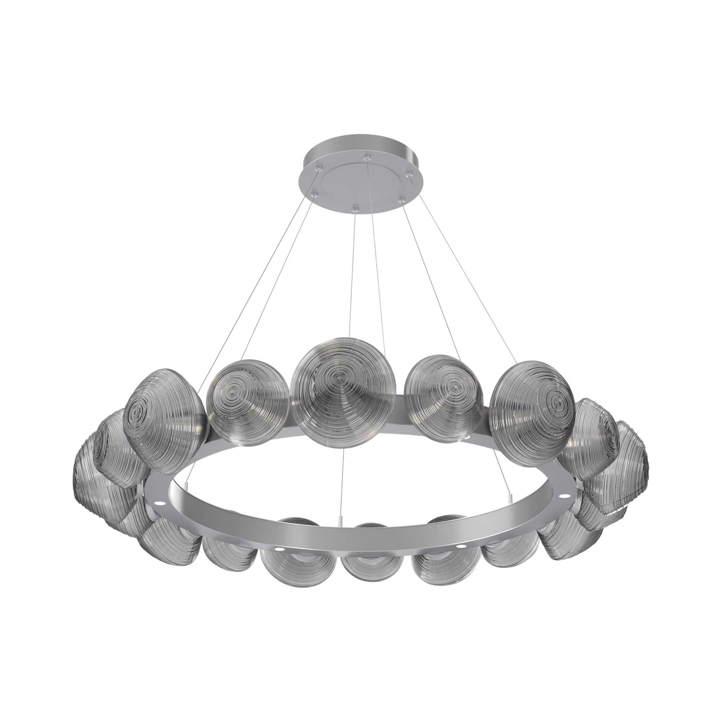 Mesa Radial Ring LED Chandelier in Classic Silver/Smoke Blown Glass (47.5-Inch).