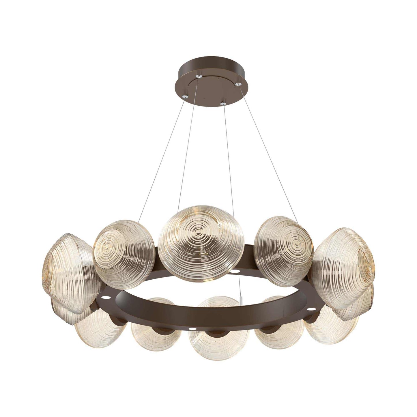 Mesa Radial Ring LED Chandelier in Flat Bronze/Amber Blown Glass (35.2-Inch).
