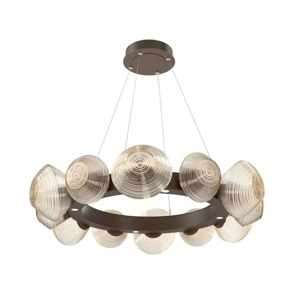 Mesa Radial Ring LED Chandelier in Flat Bronze/Amber Blown Glass (35.2-Inch).