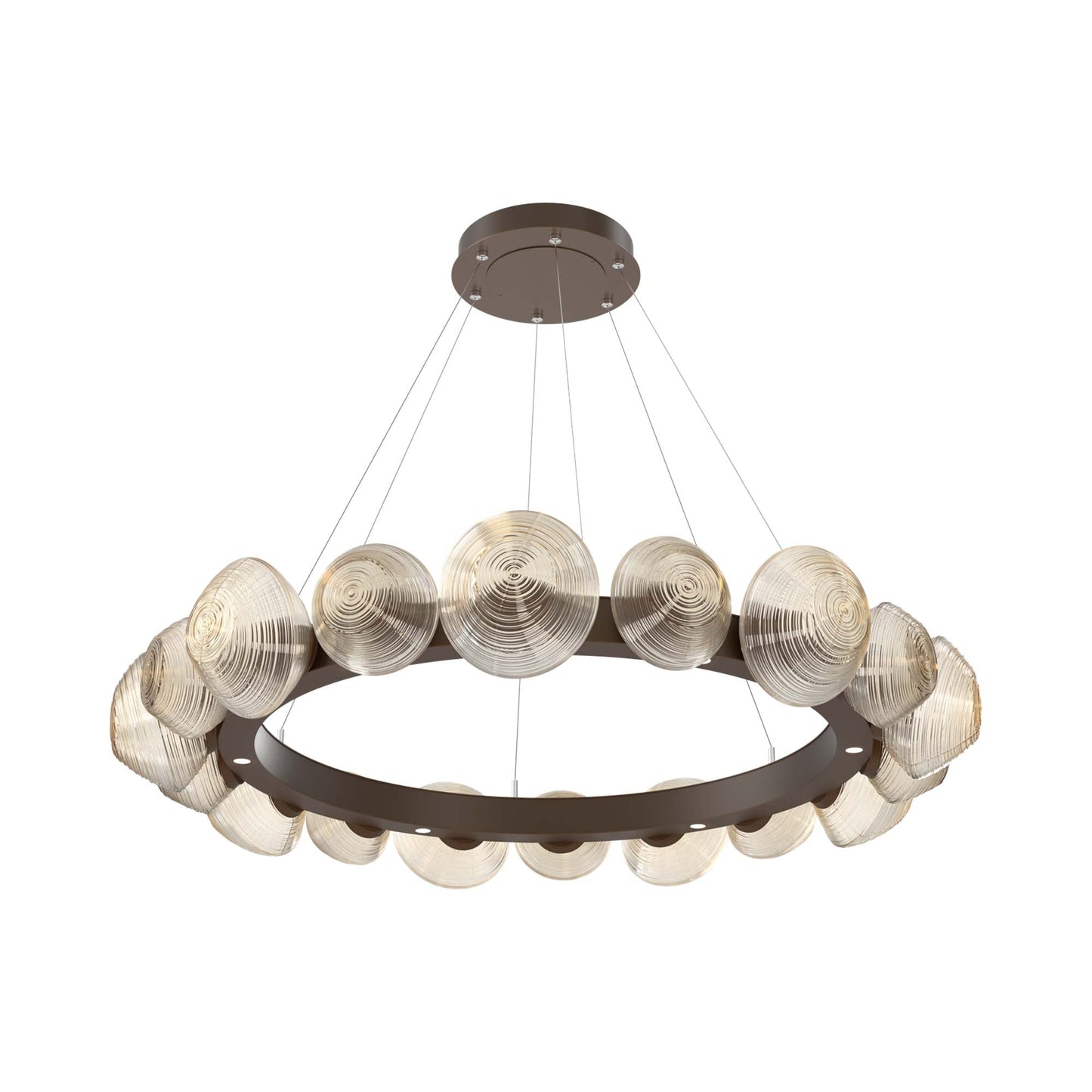 Mesa Radial Ring LED Chandelier in Flat Bronze/Amber Blown Glass (47.5-Inch).