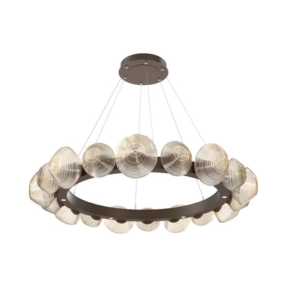 Mesa Radial Ring LED Chandelier in Flat Bronze/Amber Blown Glass (47.5-Inch).