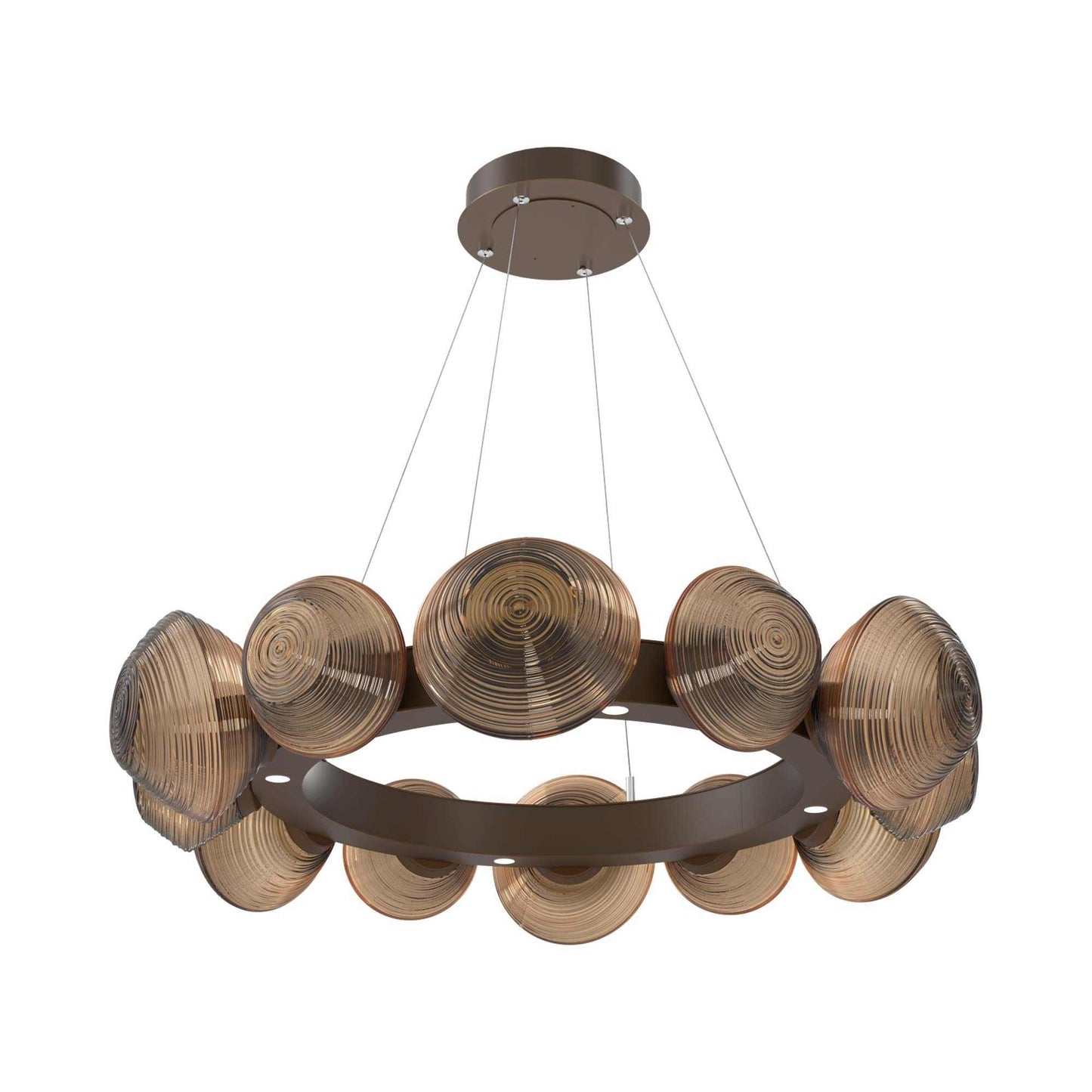 Mesa Radial Ring LED Chandelier in Flat Bronze/Bronze Blown Glass (35.2-Inch).
