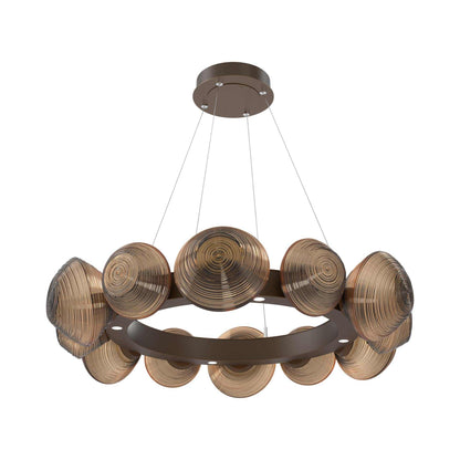Mesa Radial Ring LED Chandelier in Flat Bronze/Bronze Blown Glass (35.2-Inch).
