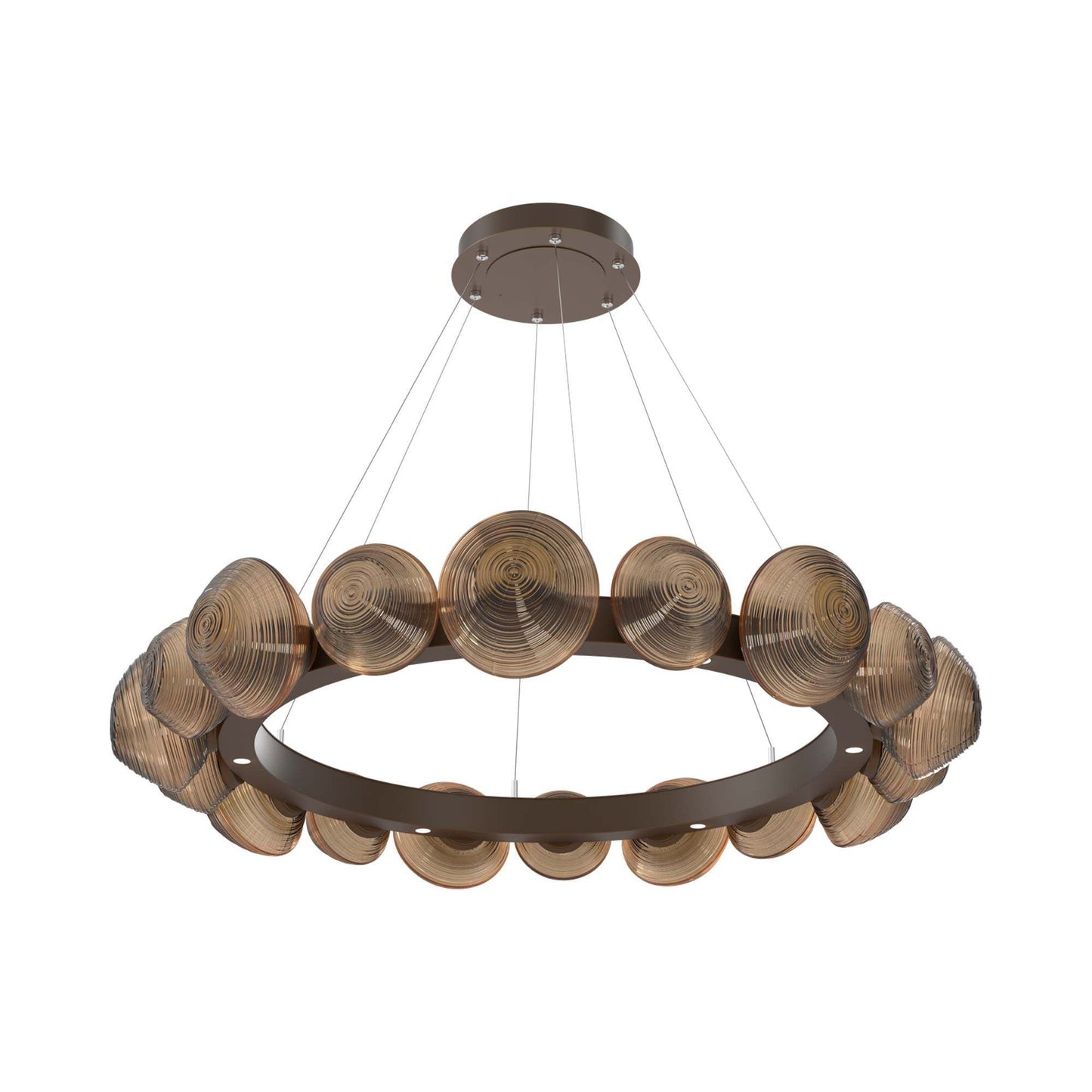 Mesa Radial Ring LED Chandelier in Flat Bronze/Bronze Blown Glass (47.5-Inch).