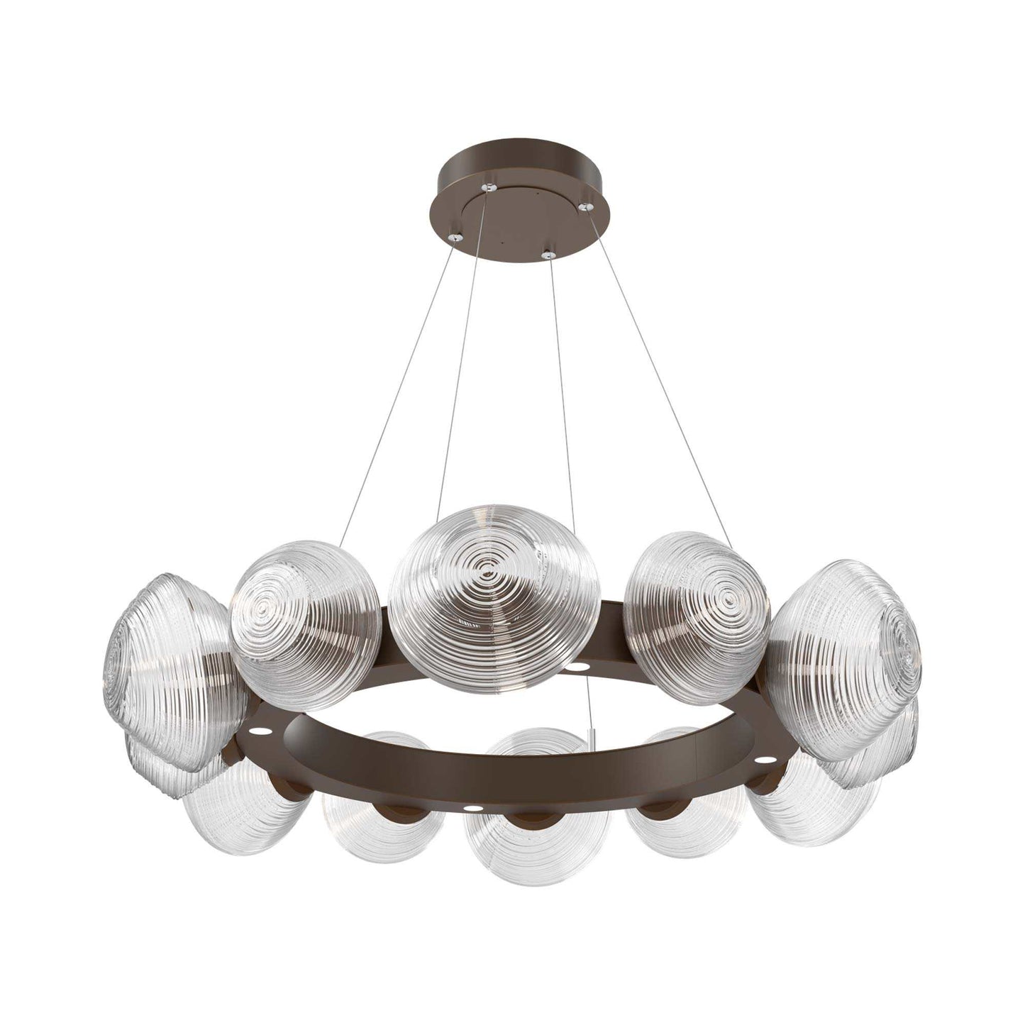 Mesa Radial Ring LED Chandelier in Flat Bronze/Clear Blown Glass (35.2-Inch).